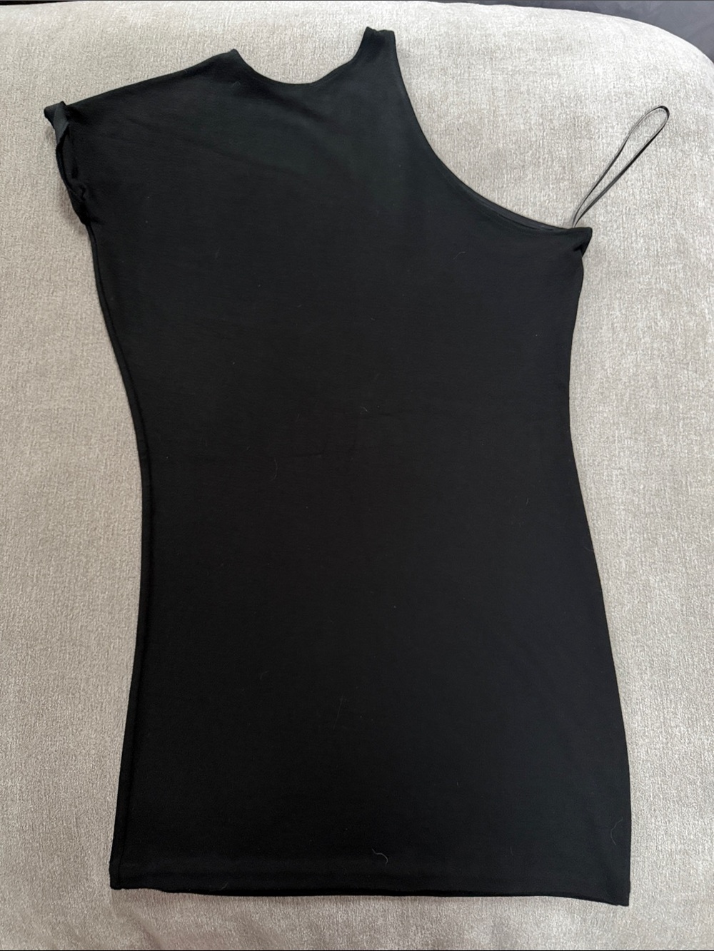 Halston Heritage Black One Shoulder Cap Sleeve Cocktail Mini Dress Premium Knit